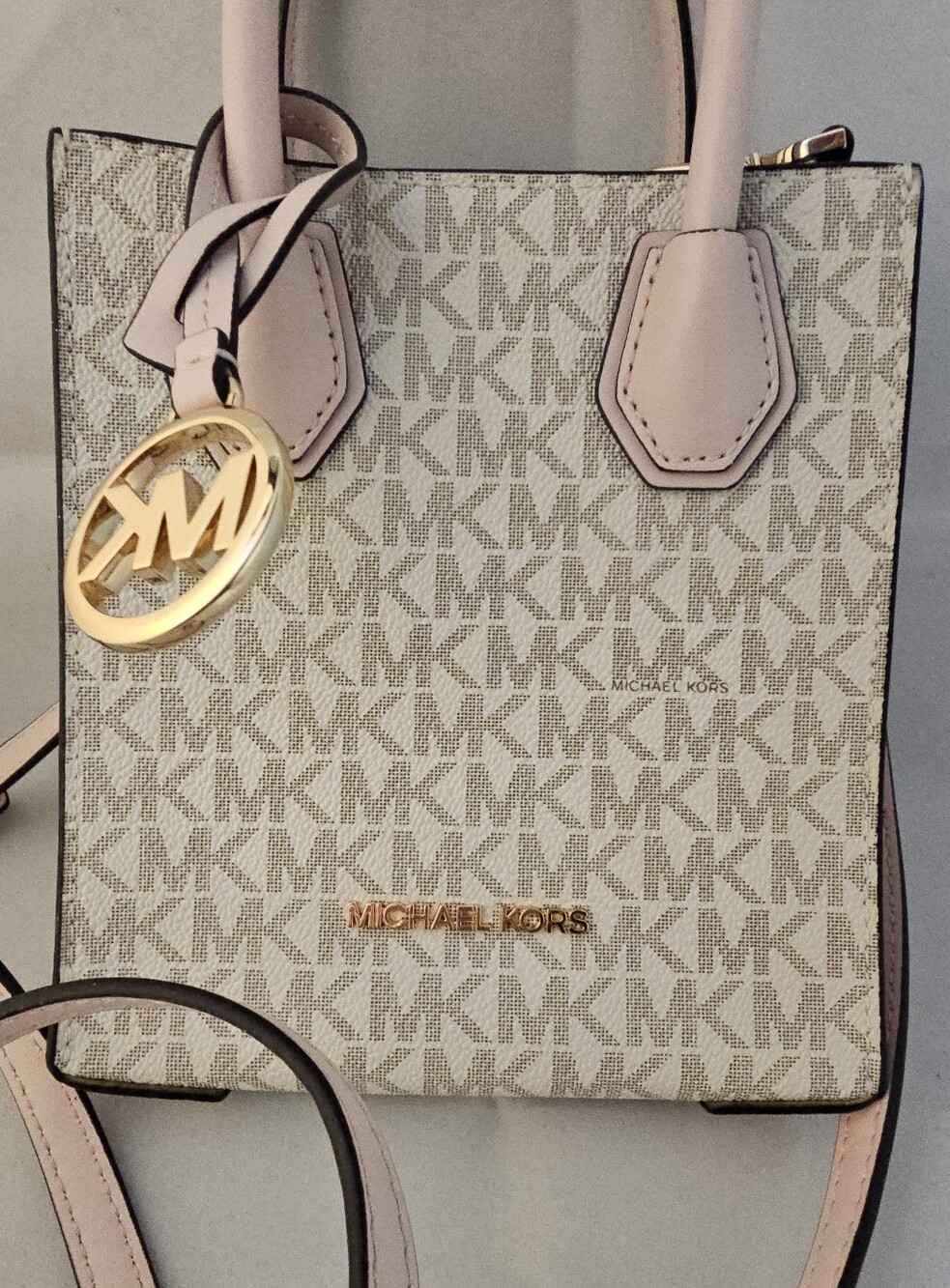 Michael Kors Cream and Pink Signature Mini Crossbody Tote - Picture 2 of 9